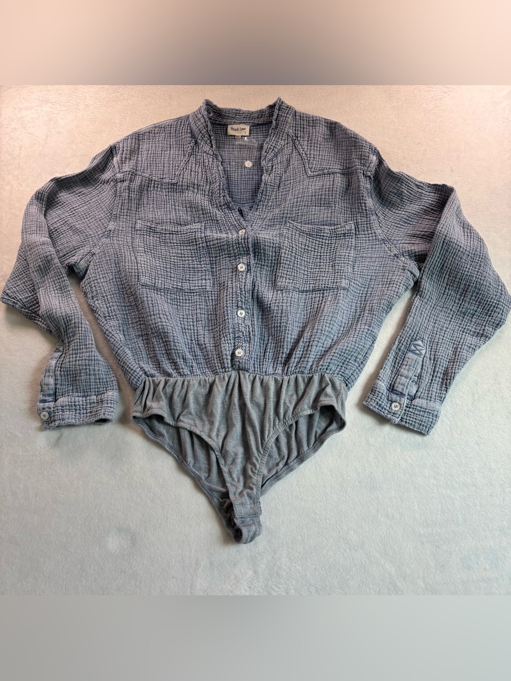 Peach Love California Gray Button-Front Long-Sleeve Kids Bodysuit